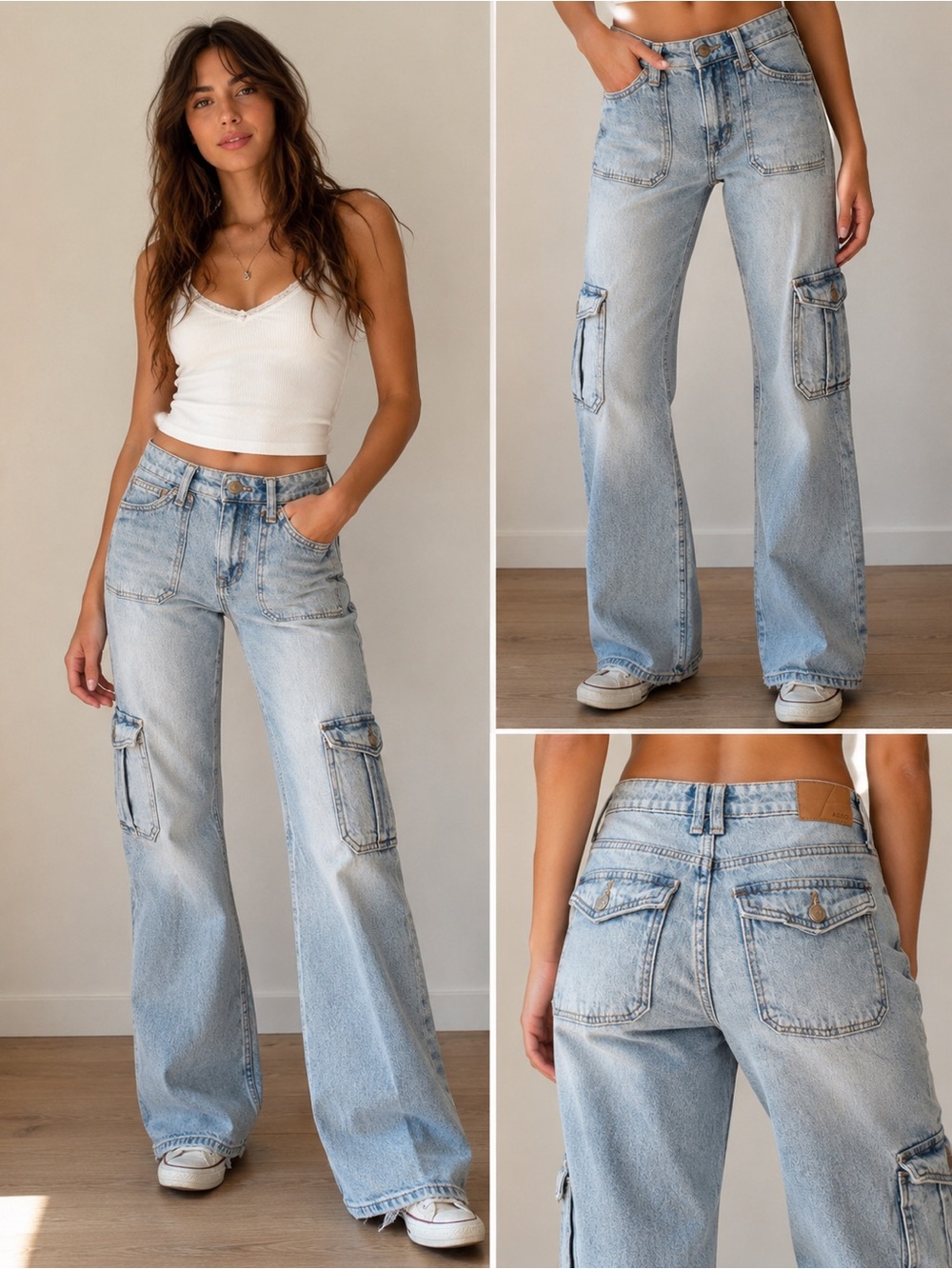 Aeropostale Mid Rise Flare Utility Cargo Jeans Light Wash Y2K 000R